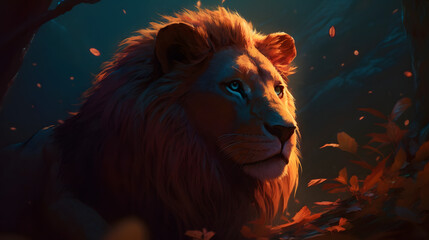 The Giant Lion King in the Beautiful Landscape. Generative AI