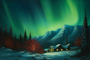 house under northern lights