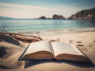 Wall Mural - book and beach of sea and sky