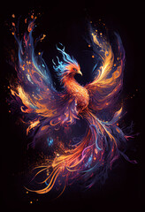 Gorgeous fiery and neon phoenix