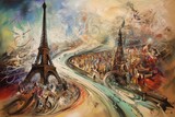 Fototapeta Fototapety Paryż - Paryż abstrakcja kolorowa grafika surrealizm Generative AI