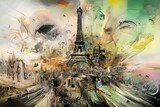 Fototapeta Wieża Eiffla - Paryż abstrakcja kolorowa grafika surrealizm Generative AI
