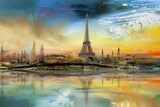 Fototapeta Paryż - Paryż abstrakcja kolorowa grafika surrealizm Generative AI
