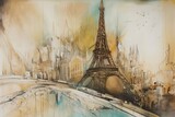 Fototapeta Fototapety z wieżą Eiffla - Paryż abstrakcja kolorowa grafika surrealizm Generative AI