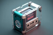 © Loktor - Videojuego portátil con carcasa transparente estilo glassmorphism, reproductor de juegos digitales, simulador de videojuegos, teléfono movil, creado con IA generativa