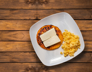 Sticker - Traditional Colombian breakfast - Arepa chocolo with cheese and egg