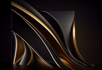 Abstract elegant template black and gold line overlapping dimension on dark. Generative AI