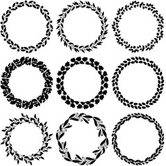 Black decorative floral round frames. Vector element for greeting cards; lettering, invitations, place for text. Floral black outline borders.