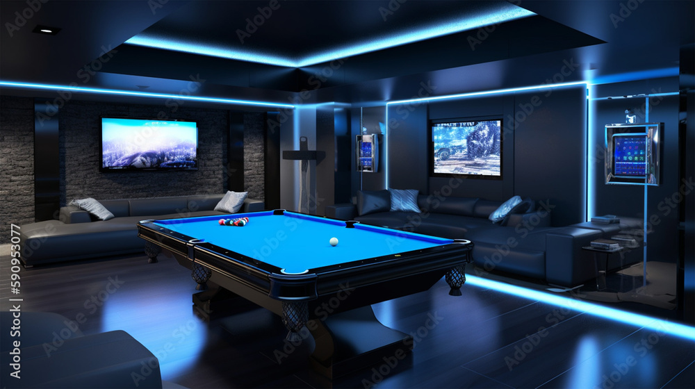Pool Table Lounge Man Cave Set-up Stock Illustration | Adobe Stock