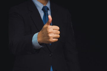 Businessman hand with thumbs up for best excellent services satisfaction client