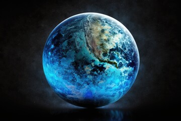 Sticker - blue planet in space with a dark background. Generative AI