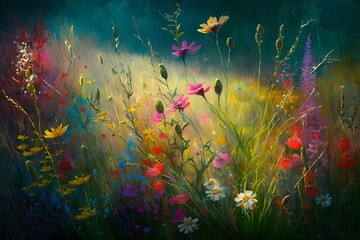 Wall Mural - background with flowers created using ai generative technology