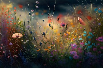 Wall Mural - background with flowers created using ai generative technology
