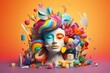 Colorful 3D collage illustration representing a person with a creative mind