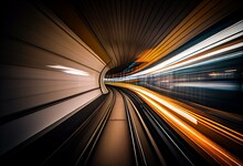 Motion Blur From Yurikamome Line Moving Inside Tunnel In Tokyo, Japan. Generative AI