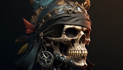 Wall Mural - pirate skull warrior, digital art illustration, Generative AI