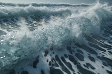Foamy Waves Roll Up In The Ocean, Generative AI