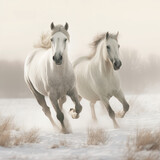Fototapeta Konie - white horse in the snow