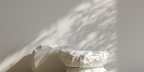 Wall Mural - cosmetic background. stone podium and nature light white background for product presentation. 3d ren