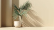 Modern minimal blank beige wall with green bamboo palm tree