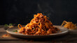 Bolognese Pasta Perfection:  Tagliatelle al ragù alla Bolognese, food photography. Generative AI