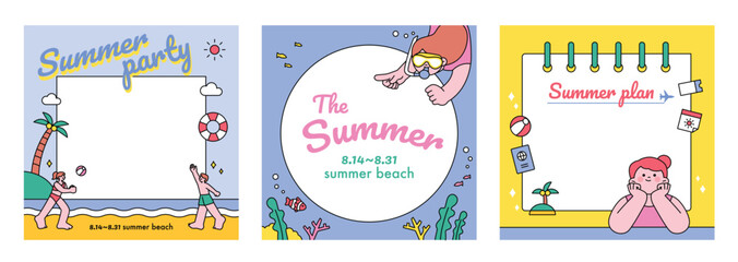 Wall Mural - people enjoying summer. summer vacation, beach resort advertising banner template.