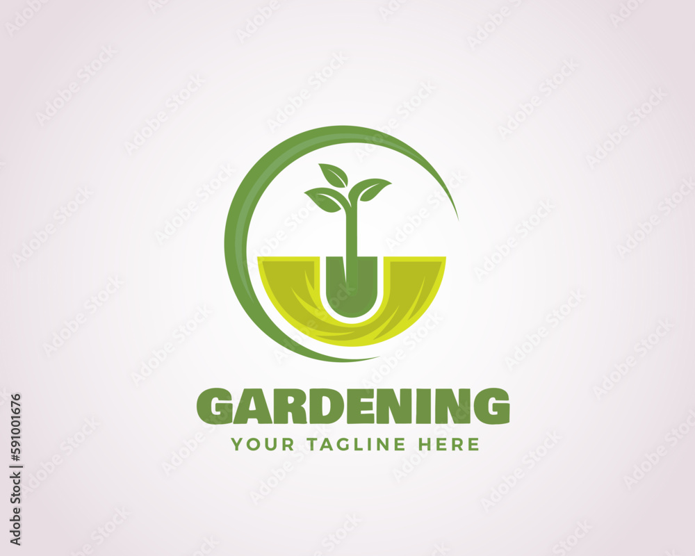 simple circle gardening grow tree logo icon symbol design template ...