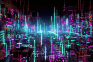 Wall Mural - Metaverse digital cityscape, colorful, Generative AI