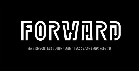 Wall Mural - Digital font arrows alphabet from segment line, lines technology style letters and numbers, vector illustration 10EPS