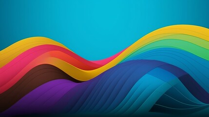 Line art image with abstract multicolored bend waves on blue background. Modern background design. Blurred fluid texture. Abstract artistic background. Ai illustration. Minimal design.