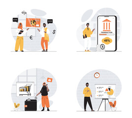 Aufkleber - Payment concept with character set. Collection of scenes arabic muslim people using online banking services, paying with credit cards for orders and purchases. Vector illustrations in flat web design