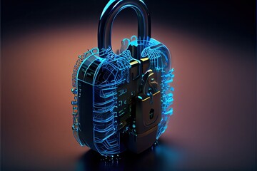 Wall Mural - Cyber security network. digital padlock with data protection, technology networking and social network