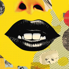 Wall Mural - Halftone graphic elements in black on yellow background 