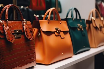 Close-Up of Handbags and Clothes in Fashion Store, AI Generated