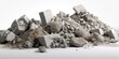 Isolated Concrete Debris Piles on Ground, AI Generated