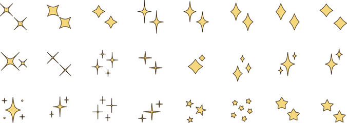 Wall Mural - キラキラ・星のアイコンセット　ベクター　　黄色　金色　