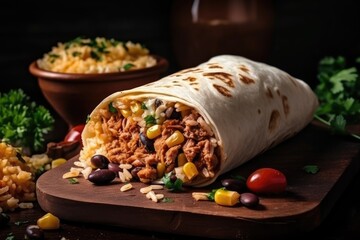 Wall Mural - mexican fast food burrito, filled with rice, beans, and spicy beef or chicken, created with generative ai