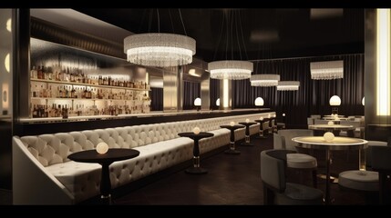 elegant restaurant, luxurious fashionable bar, with a long bar, interior