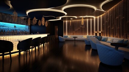 elegant restaurant, luxurious fashionable bar, with a long bar, interior
