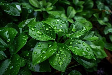 Canvas Print - close-up of green plants with droplets of water on their leaves, created with generative ai