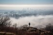 © OMD - smoglayer, obscuring the view of the city skyline from a nearby hilltop, created with generative ai