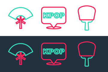 Poster - Set line Korean hand fan, Traditional and K-pop icon. Vector