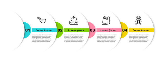 Canvas Print - Set line No pipe smoking, Heartbeat increase, Hookah and Bones and skull. Business infographic template. Vector