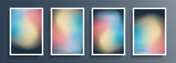 Aufkleber - Set of blurred backgrounds with soft color gradient defocused round shapes. Abstract graphic templates collection for brochure covers, posters and flyers. Vector illustration.