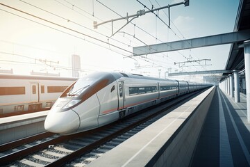 Canvas Print - modern transport system, with high-speed trains and sleek stations, transporting people across the country, created with generative ai