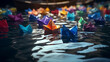 © andranik123 - Colorful paper boats in the sea. Generative Ai