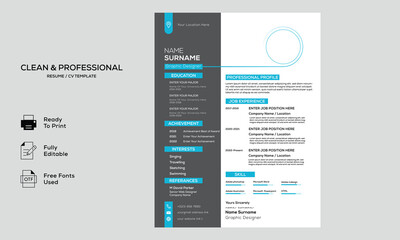 Minimalist resume cv template with nice typography