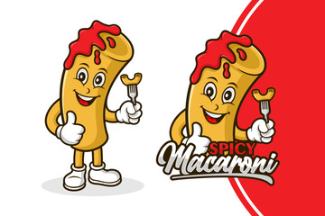 Spicy macaroni mascot cartoon design logo