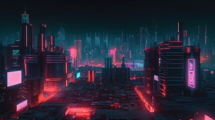 Sticker - cyberpunk city. city in neon light background. generative ai