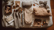 Sustainable Parenting Eco-friendly Baby Essentials A touching image of a collection of eco-friendly baby items, such as cloth diapers, wooden toys, and organic cotton clothing Ai Generated